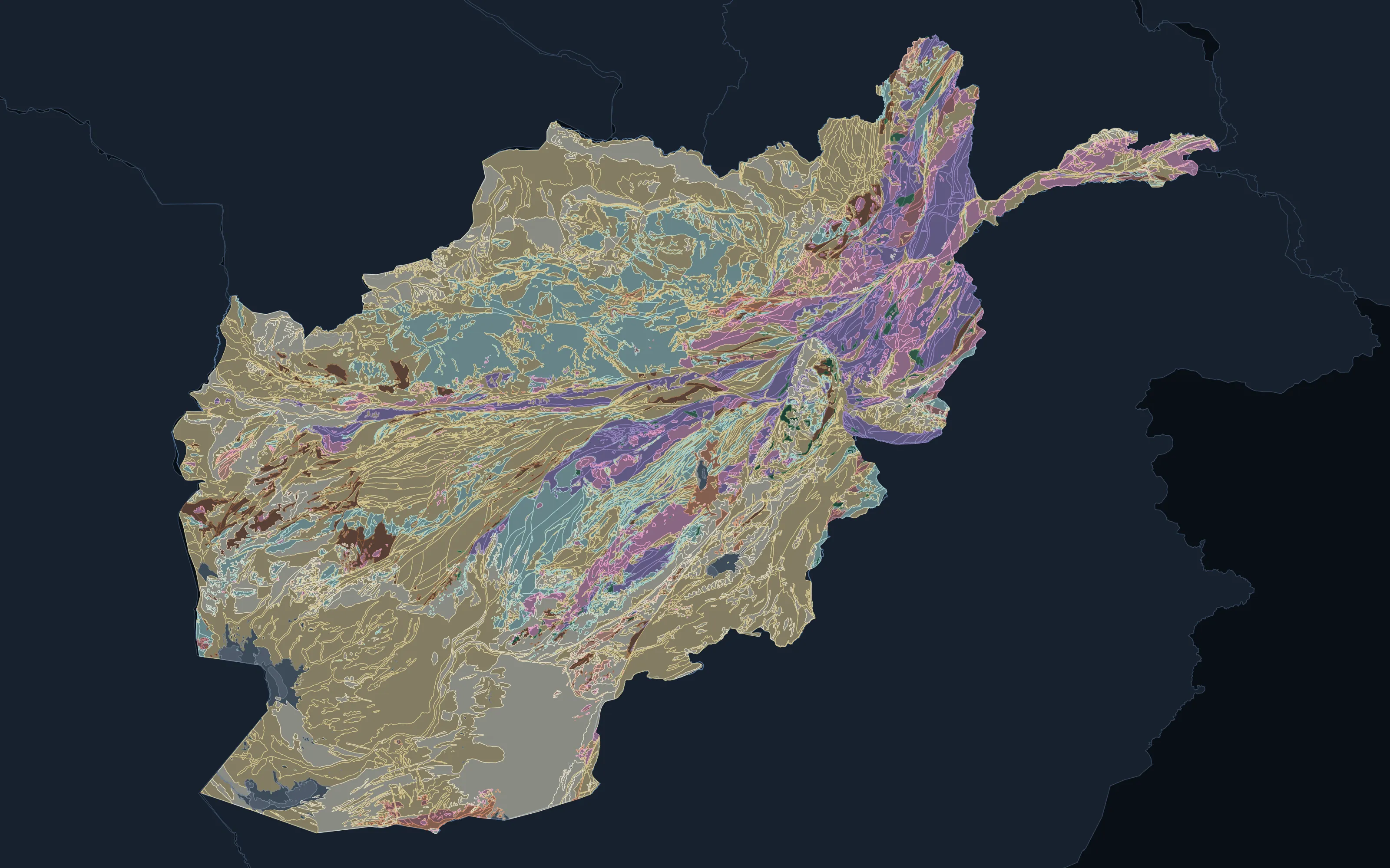 Afghanistan: National geology with stratigraphic age